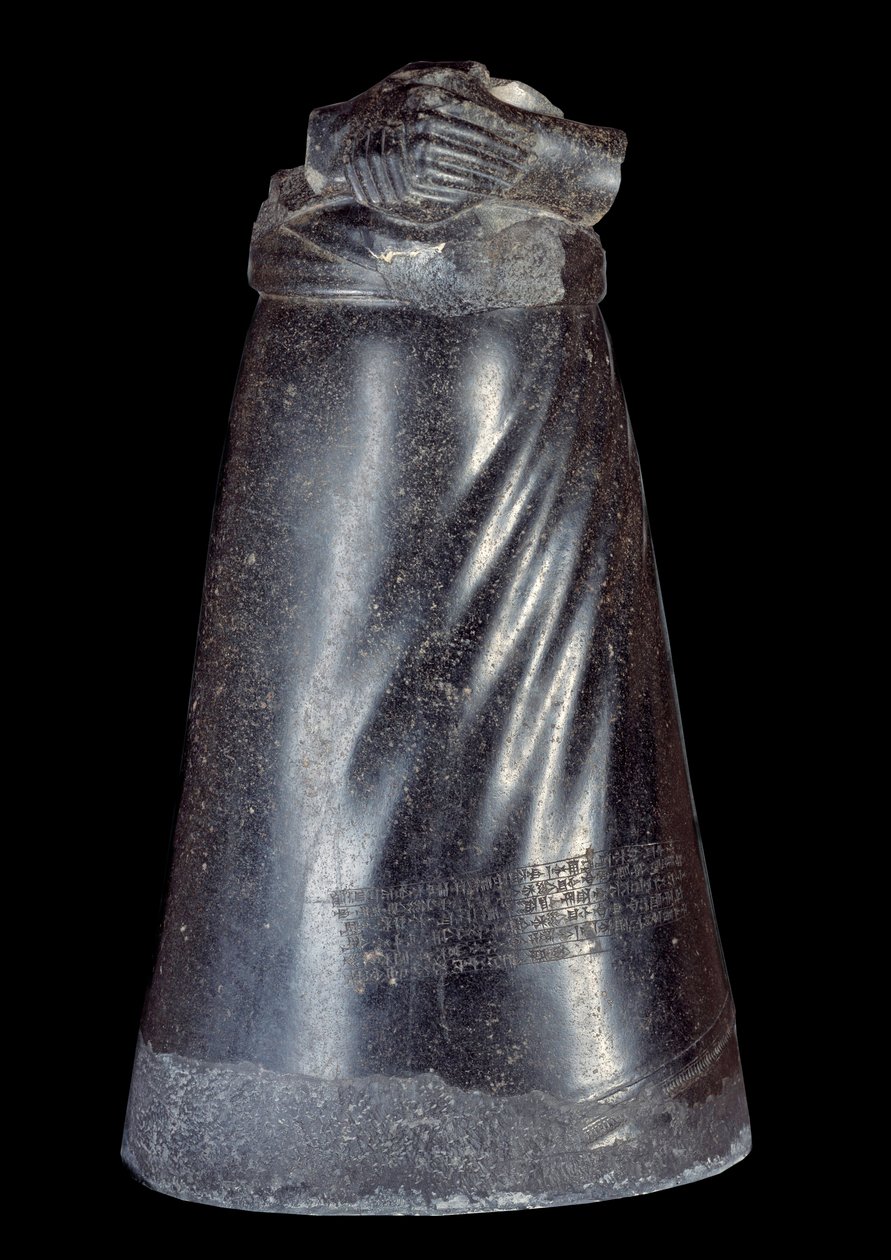 Mesopotamia: metà inferiore della statua di diorite di Manishtusu, re di Agade. 2300-2250 a.C. Dal sito di Susa (Babilonia) da Sumerian Mesopotamian School