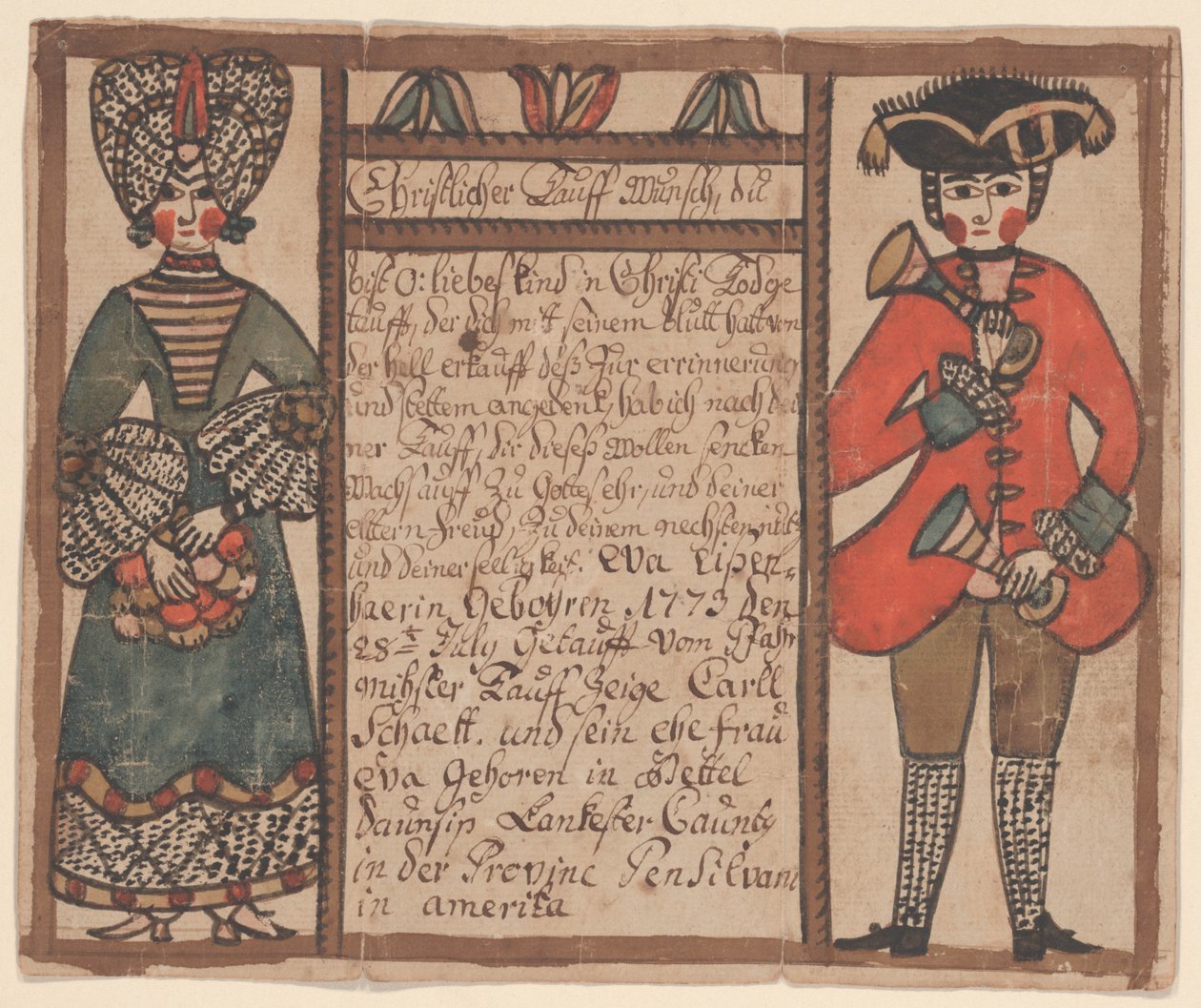Certificato di nascita e battesimo per Eva Eissenhaer, c.1773 da Sussel Washington Artist