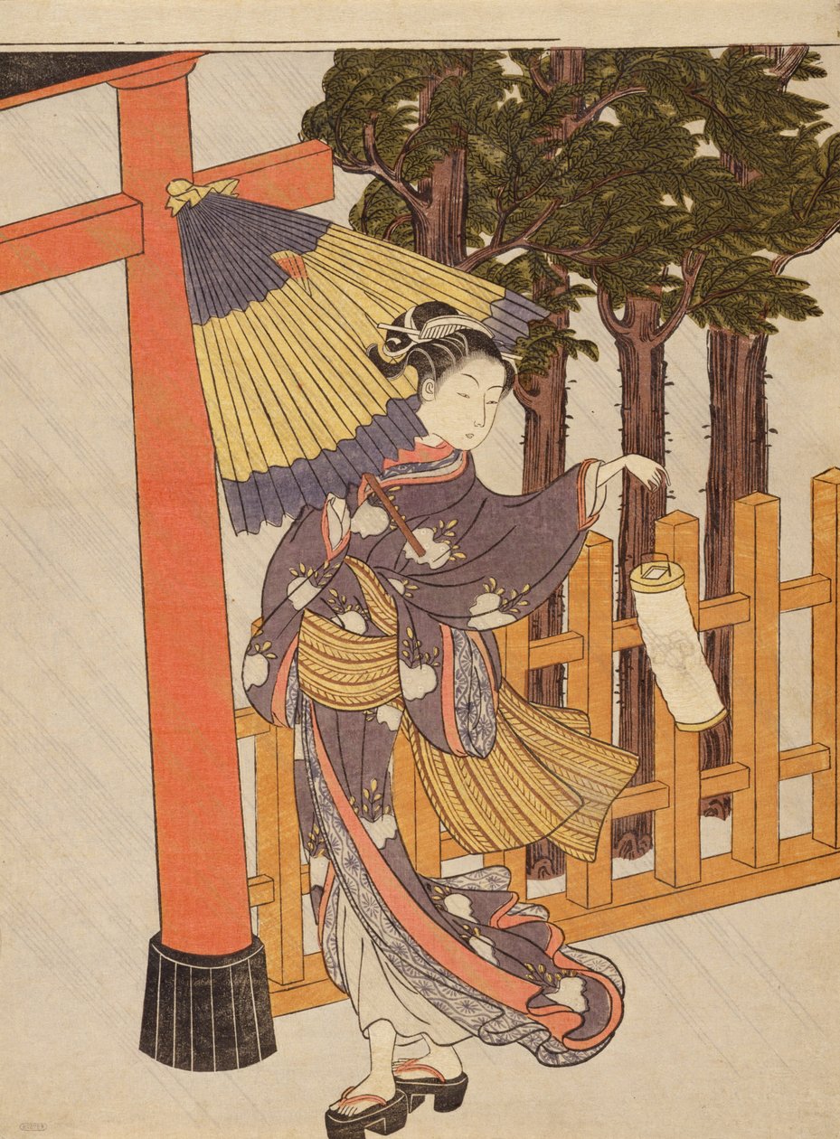 Donna che visita il santuario di notte da Suzuki Harunobu
