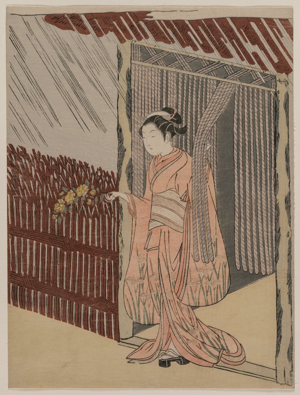 Una ragazza che si veste di rosa da Suzuki Harunobu