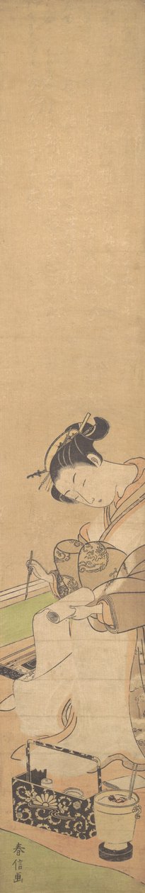 Un Oiran seduto su un letto, scrivendo una lettera, ca. 1769 da Suzuki Harunobu