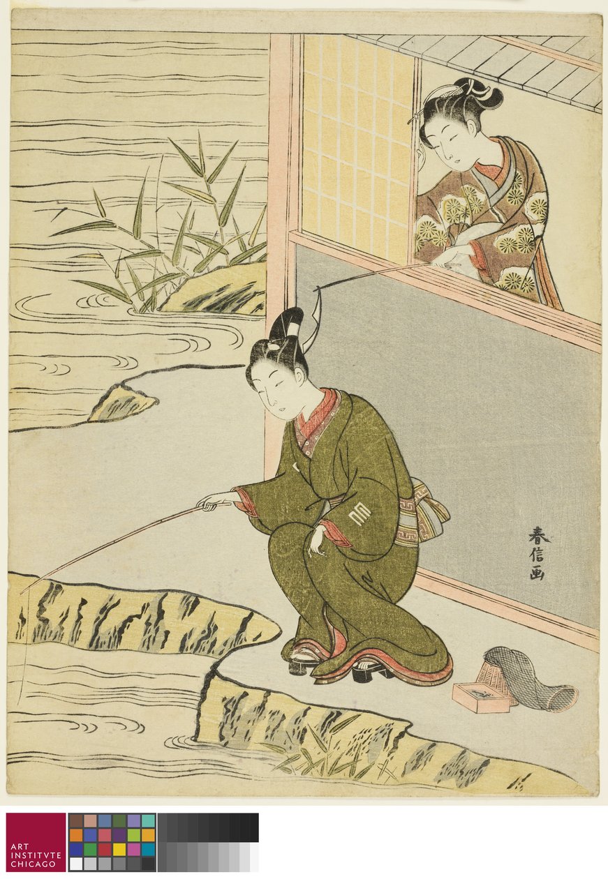 Bellezza che prende in giro un giovane pescatore, c. 1768 da Suzuki Harunobu