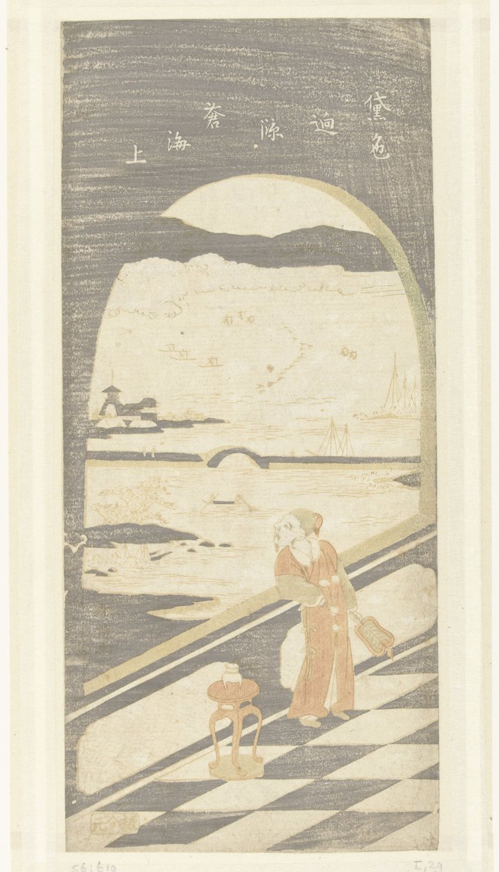 Poeta cinese che guarda un paesaggio acquatico da Suzuki Harunobu