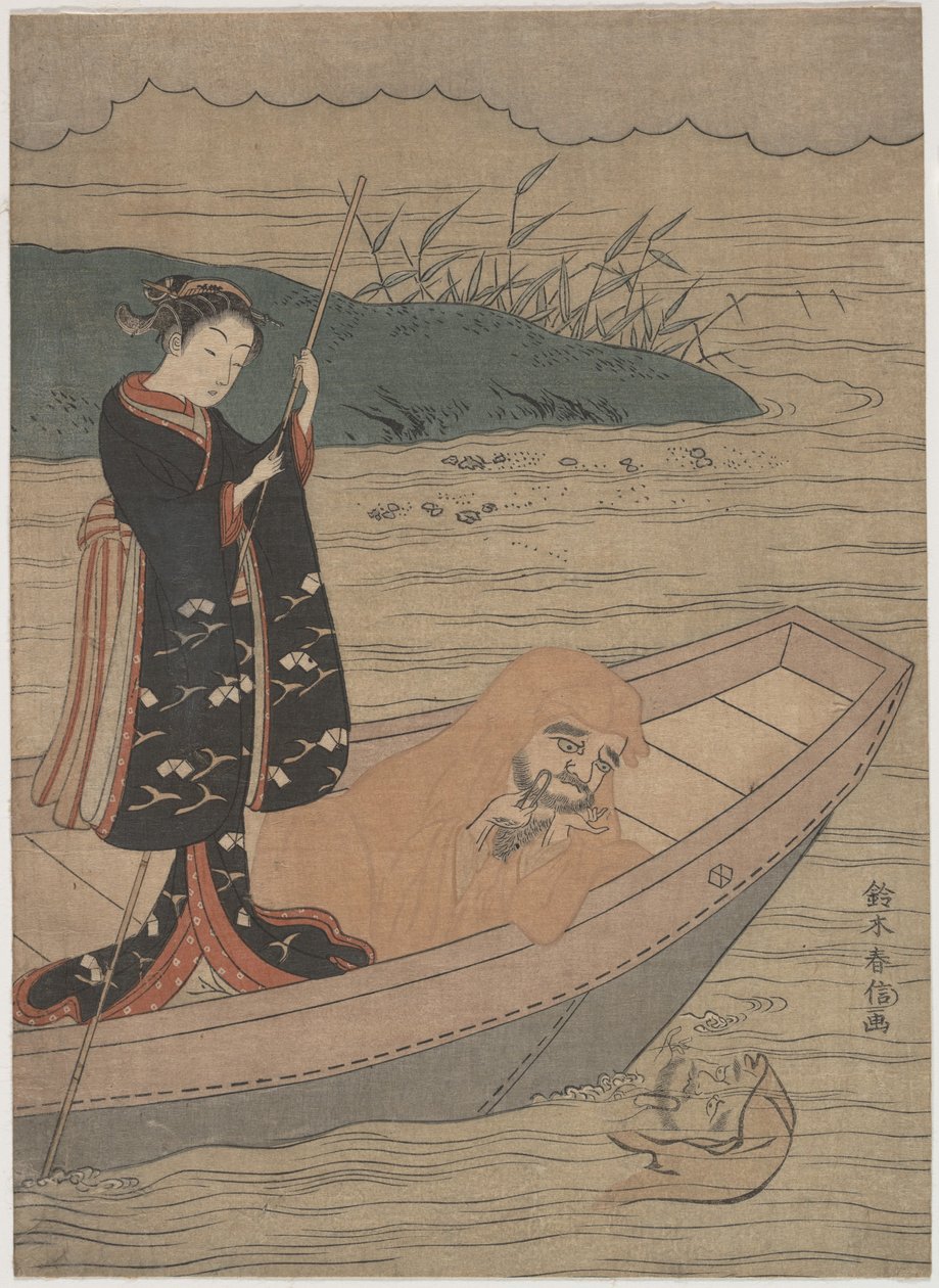 Daruma in una barca con un attendente da Suzuki Harunobu