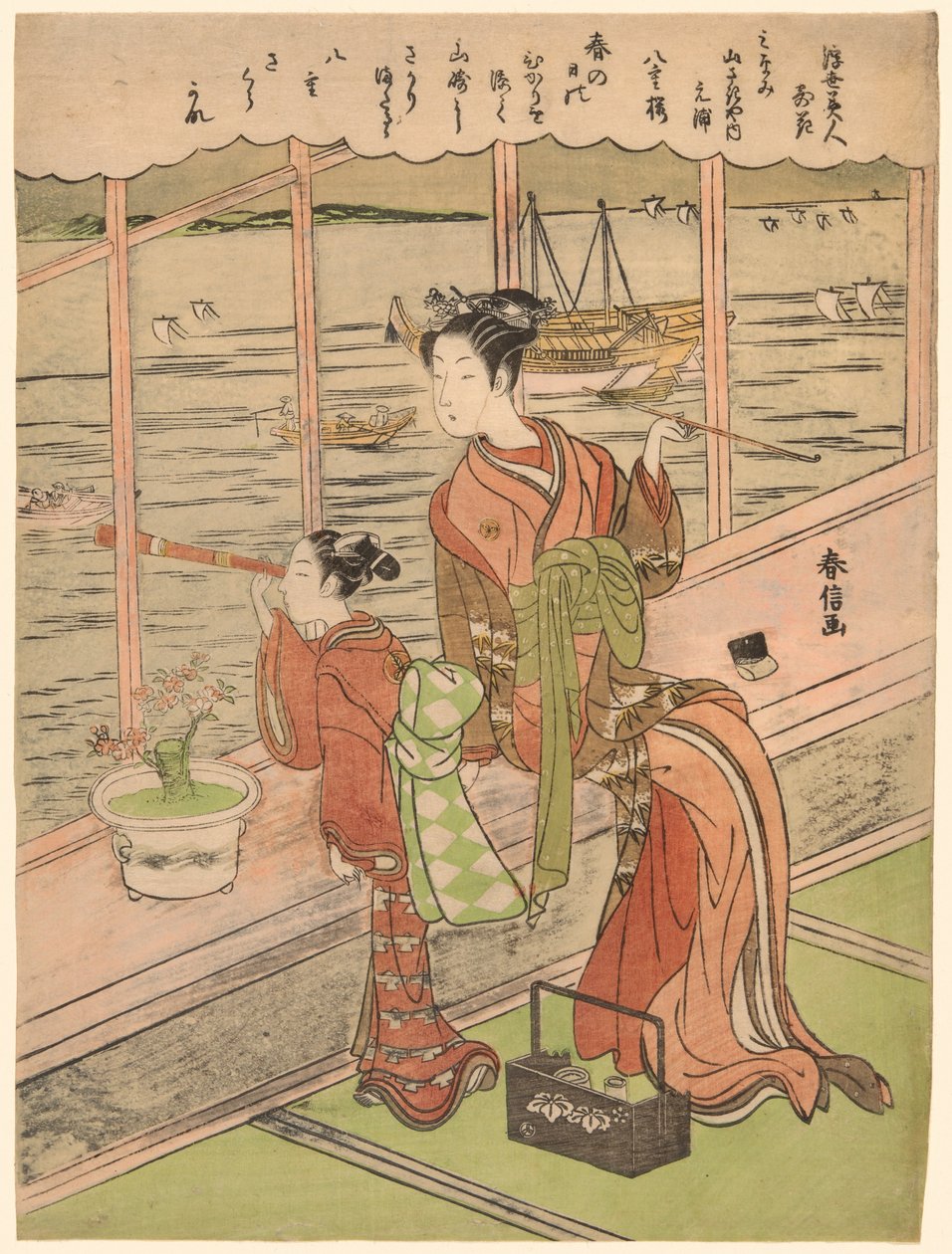 Ciliegio a doppio fiore: Motoura del Minami Yamasakiya, dalla serie "Bellezze del mondo fluttuante paragonate ai fiori" da Suzuki Harunobu