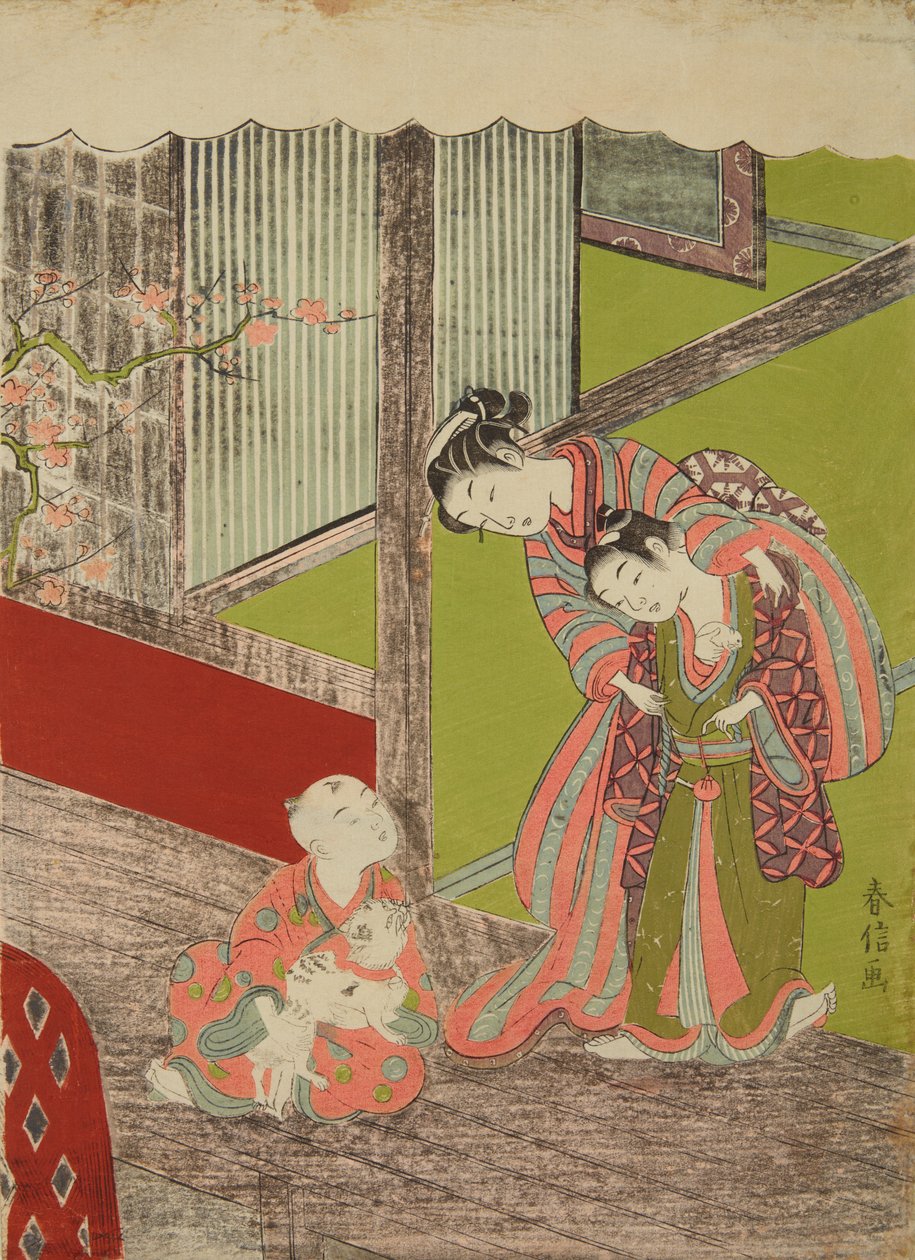 Bambini che giocano con un gatto e un topo da Suzuki Harunobu