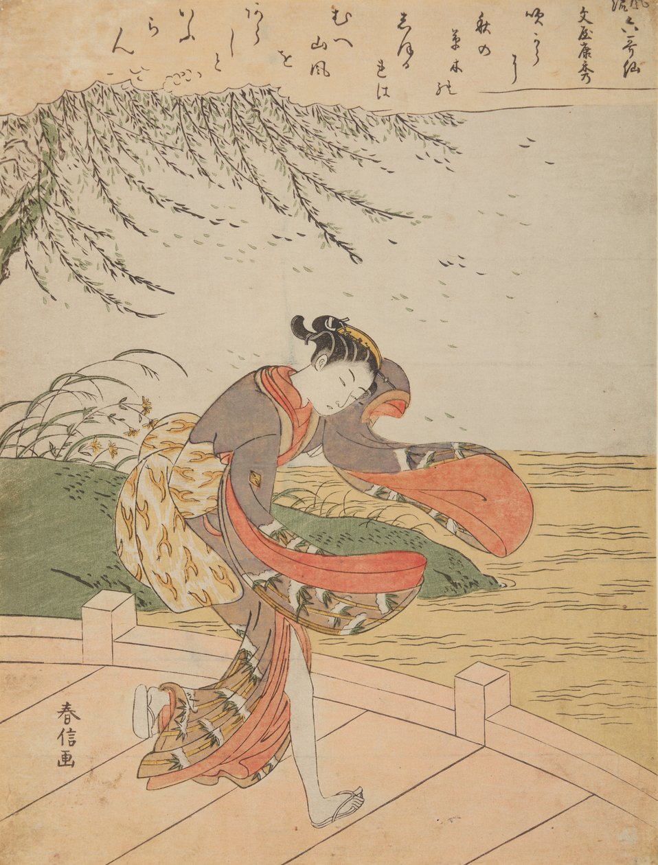 Ragazza su un ponte nel vento, dalla serie: Furyu rokkasen - I sei poeti immortali eleganti da Suzuki Harunobu