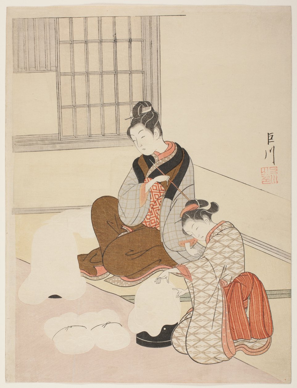 Neve serale su un modellatore di filo, dalla serie "Otto vedute del salotto" da Suzuki Harunobu