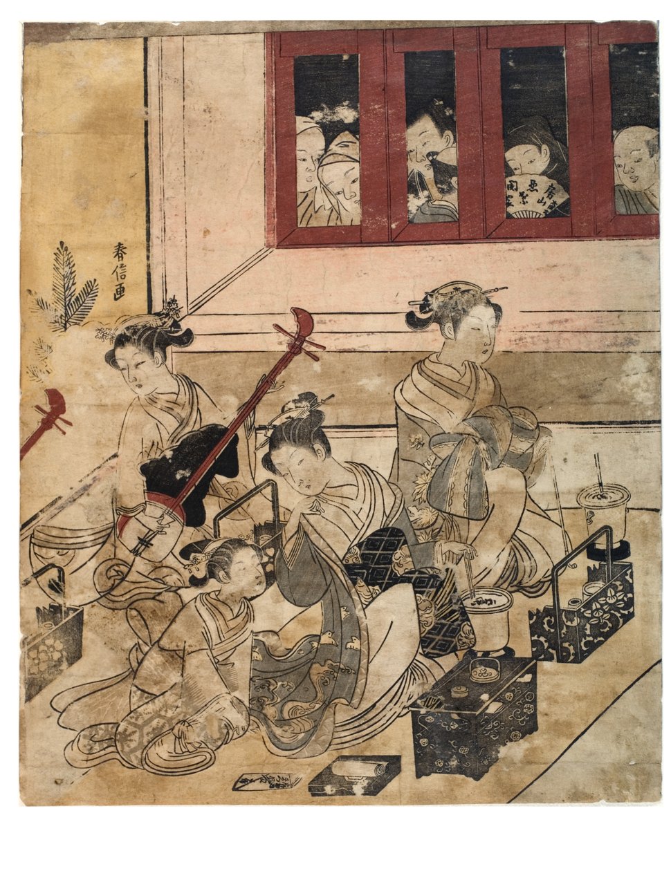 Quattro ragazze di Yoshiwara in una stanza da Suzuki Harunobu