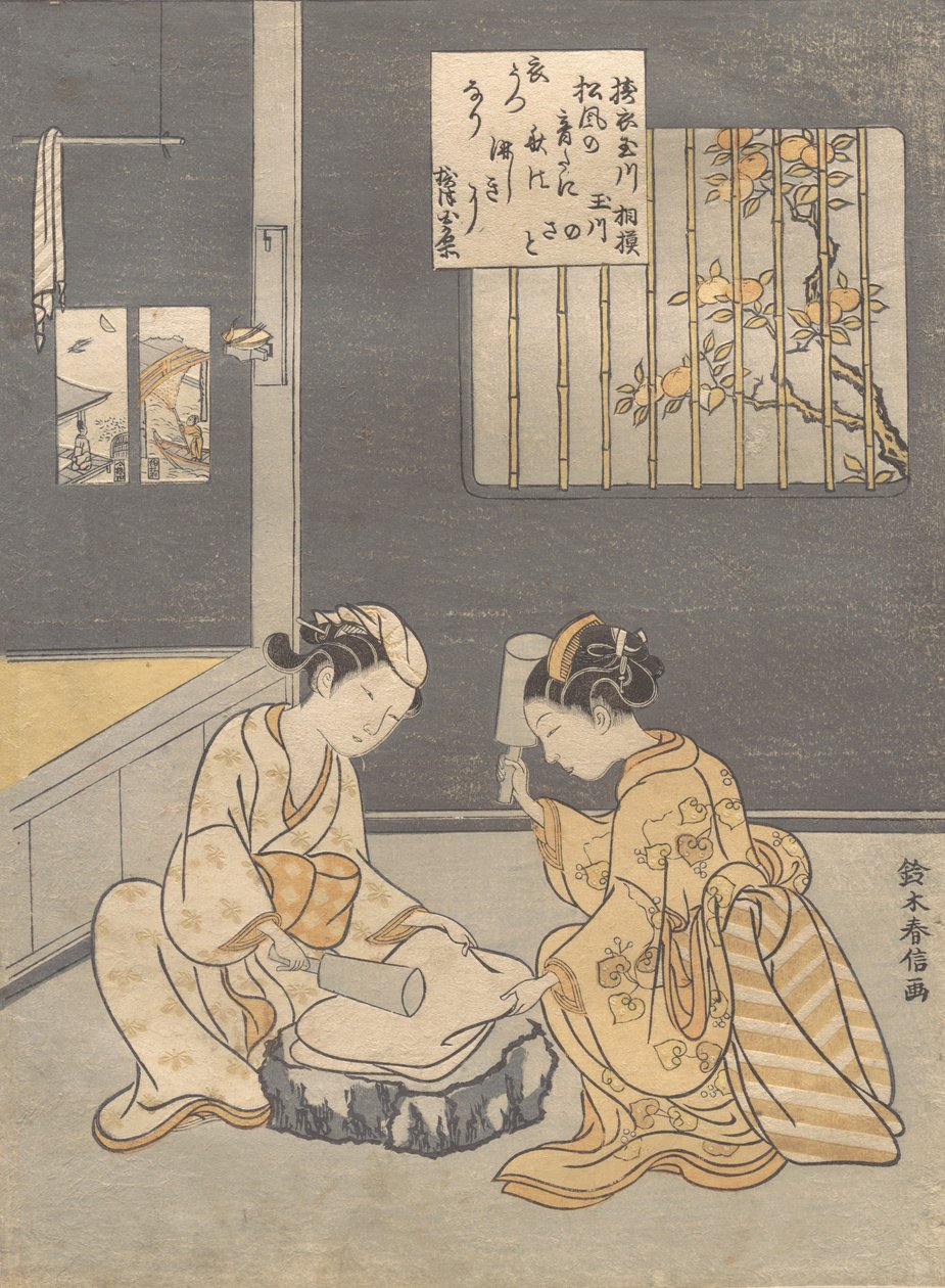 Piena del tessuto al fiume gioiello Kinuta no Tamagawa, ca. 1768 da Suzuki Harunobu