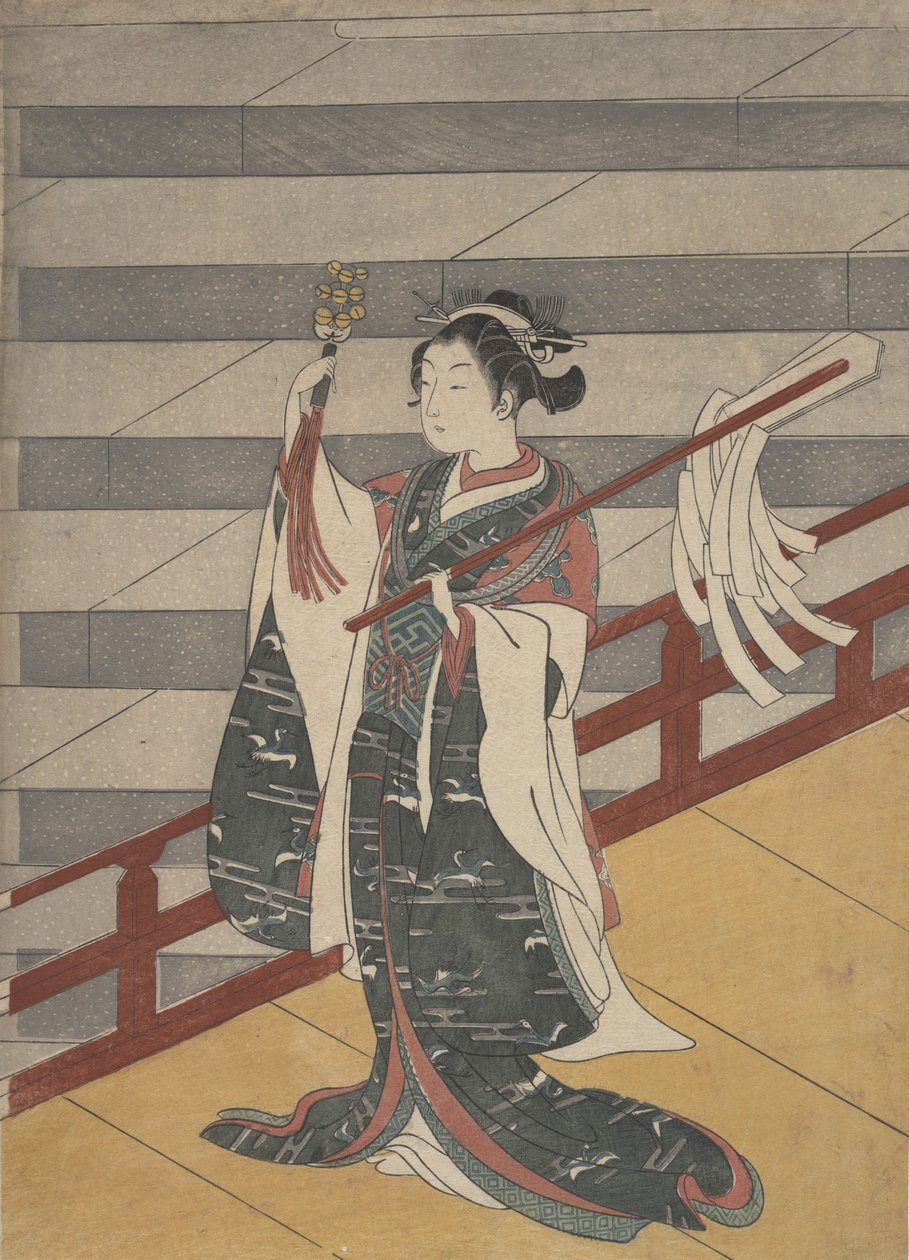 Ragazza sul balcone sopra la scala di pietra da Suzuki Harunobu