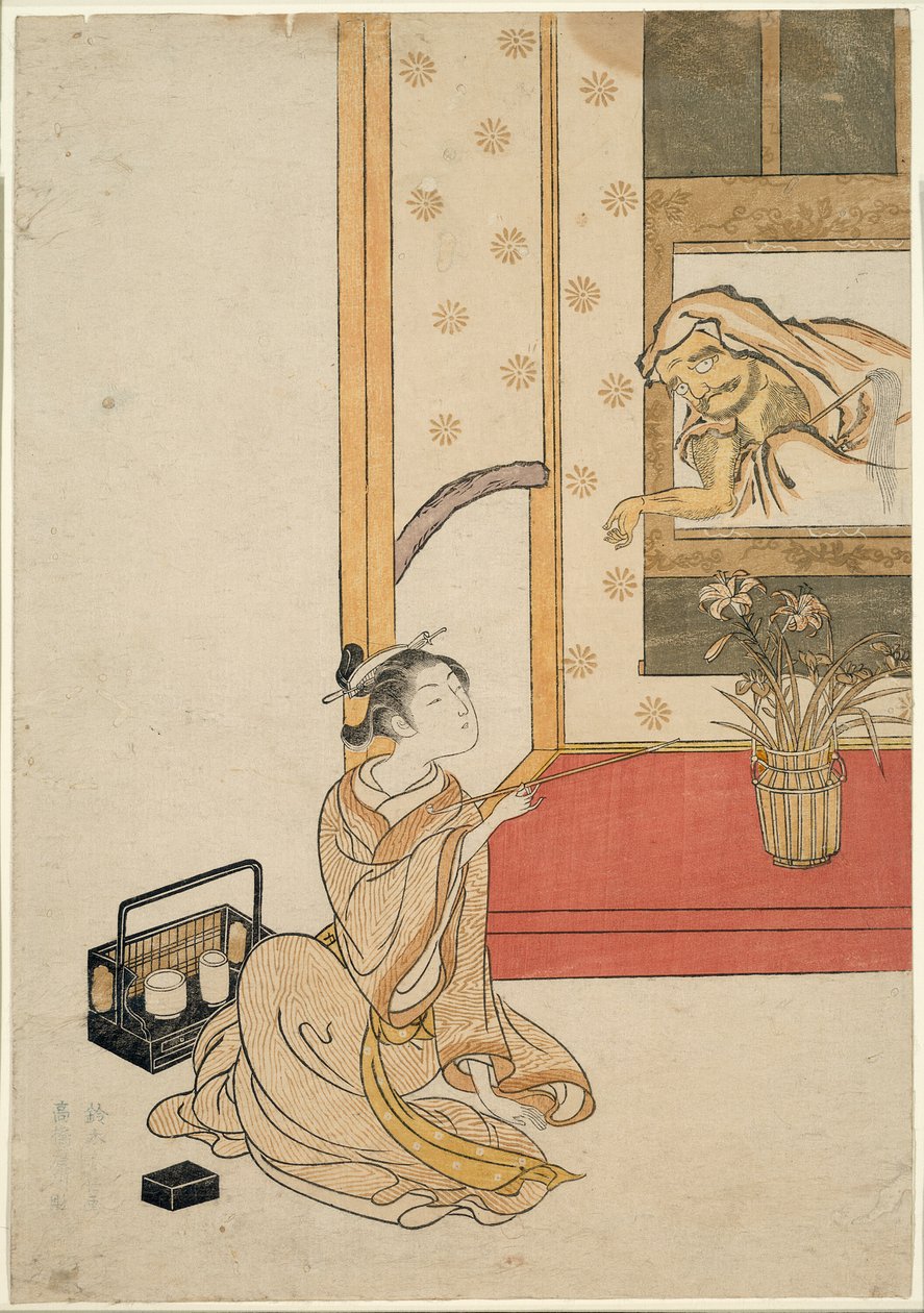 Dare una sigaretta a Daruma da Suzuki Harunobu