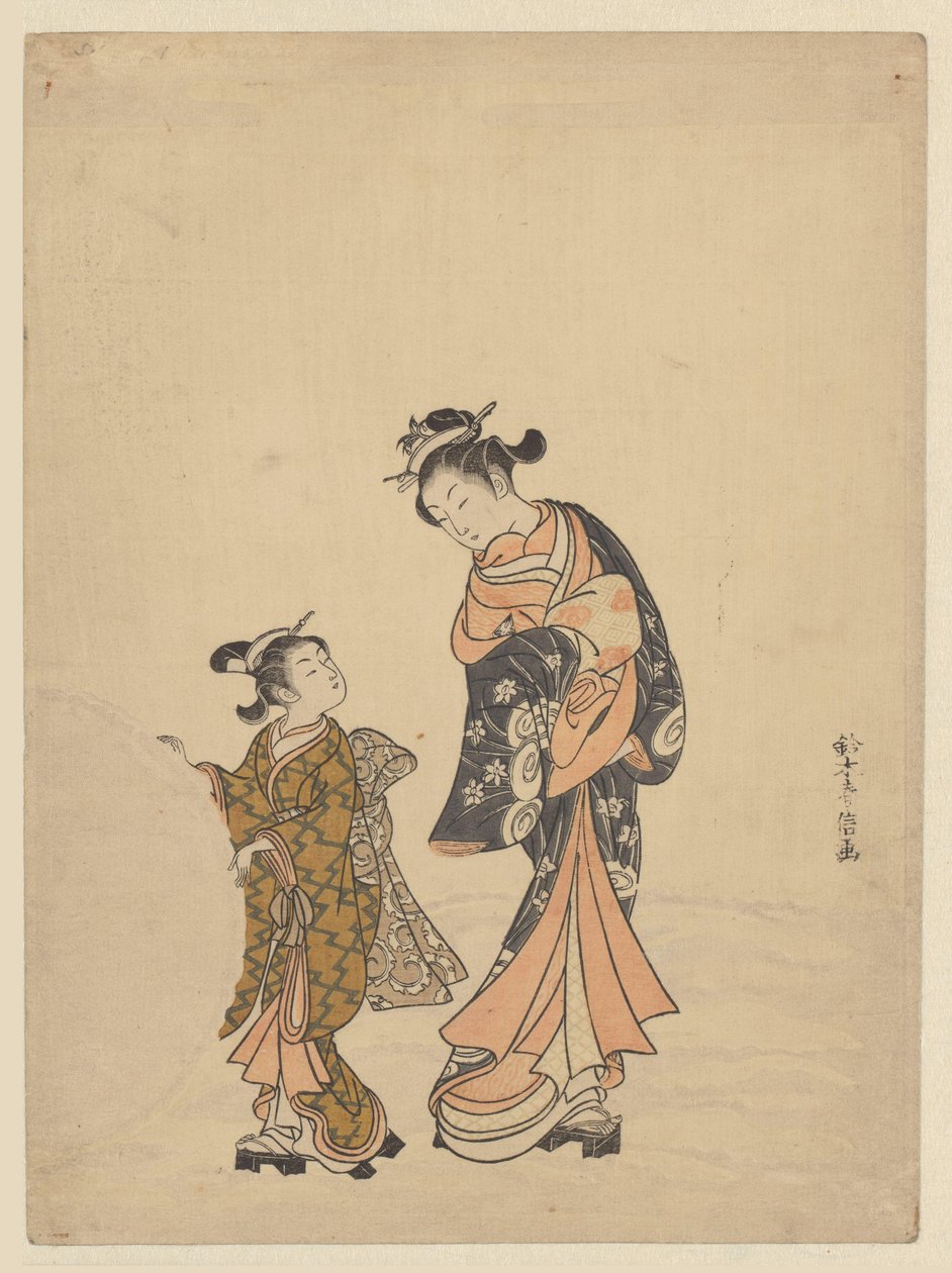 Giovane donna e ragazza con palla di neve da Suzuki Harunobu
