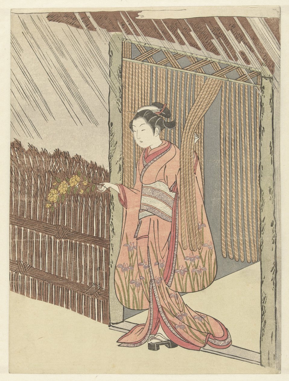 Ragazza con un ramo di yamabuki in mano da Suzuki Harunobu