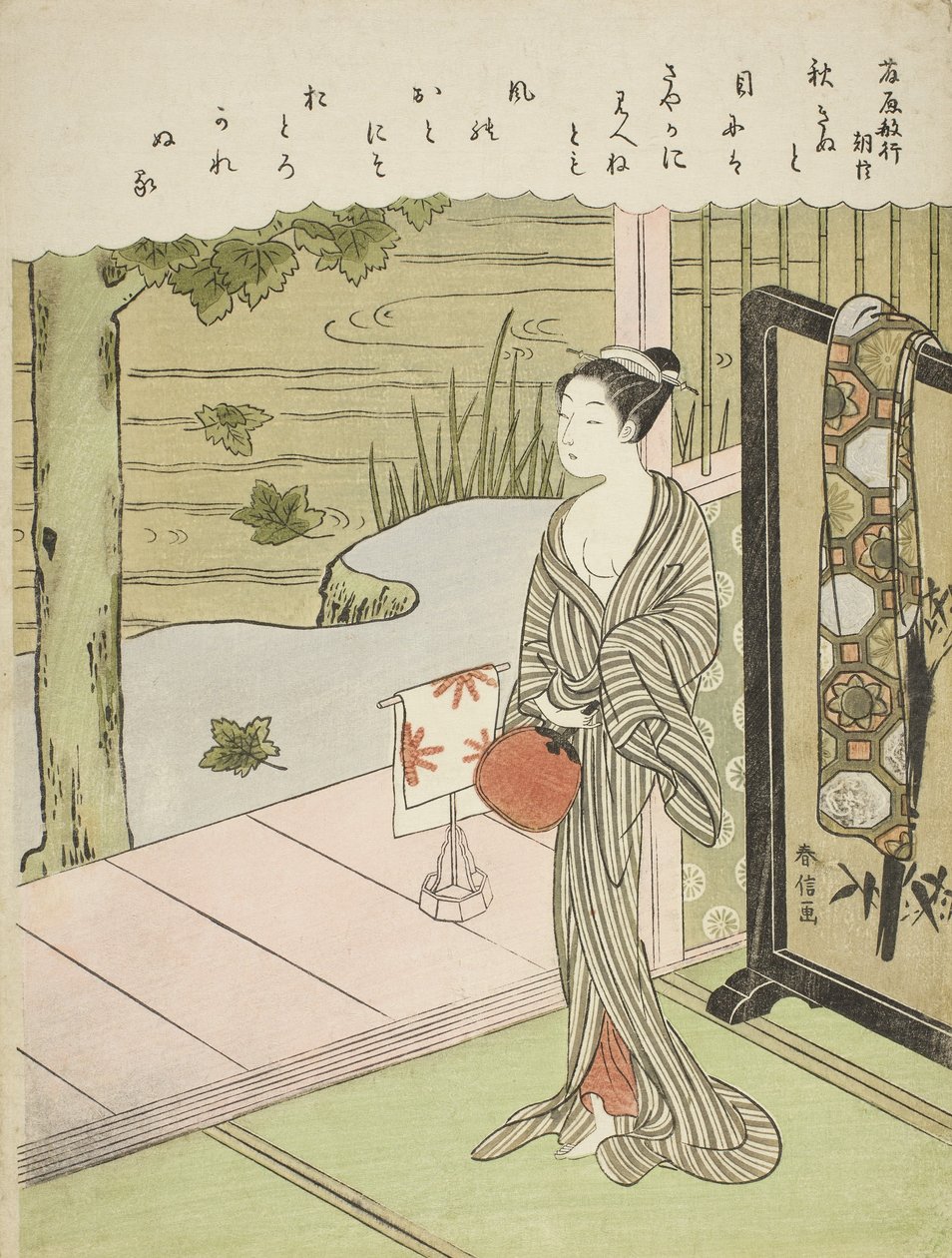 Poesia di Fujiwara no Toshiyuki, da una serie senza titolo di Trentasei Poeti Immortali, c.1767-68 da Suzuki Harunobu