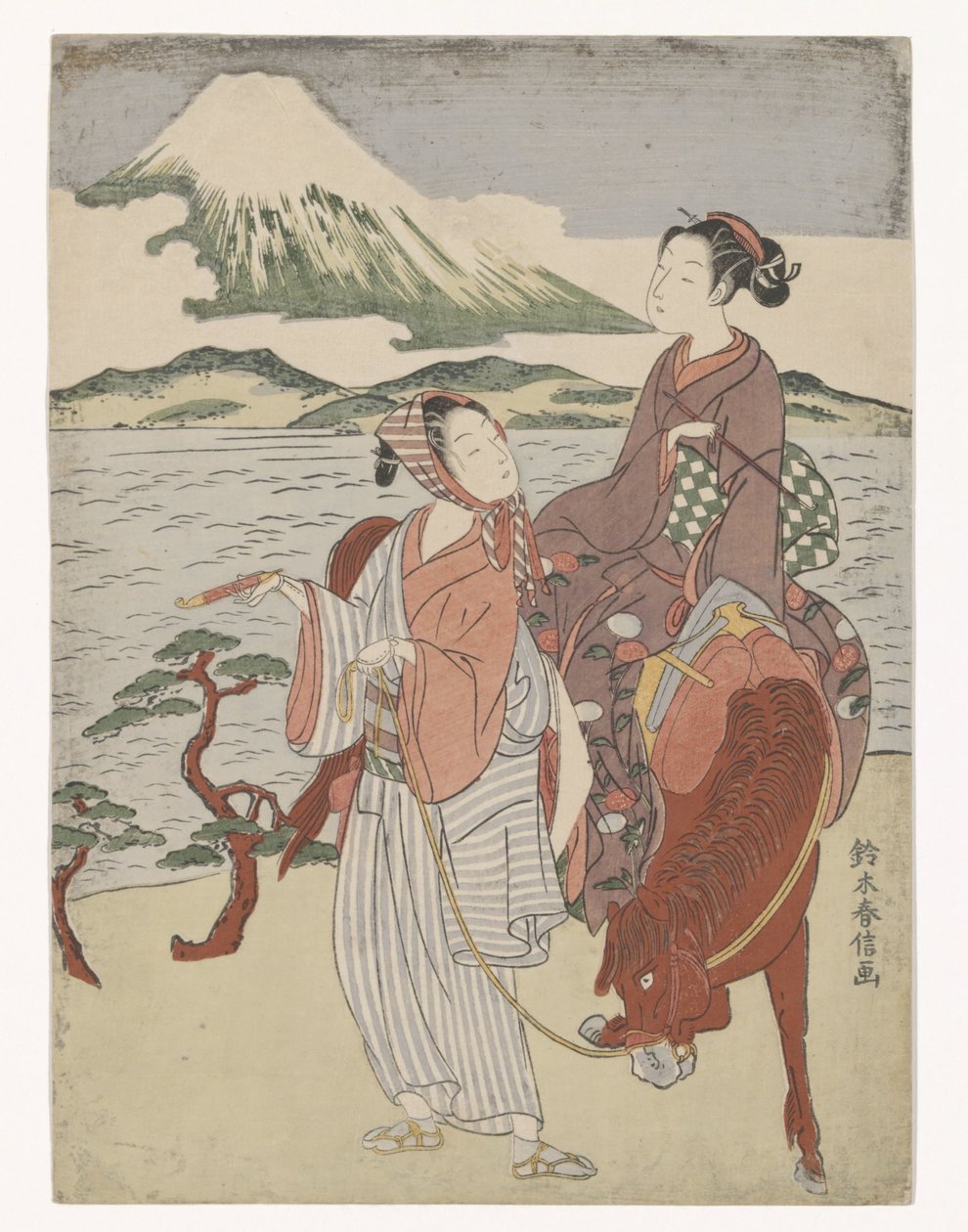 Uomo e donna che fumano a cavallo da Suzuki Harunobu