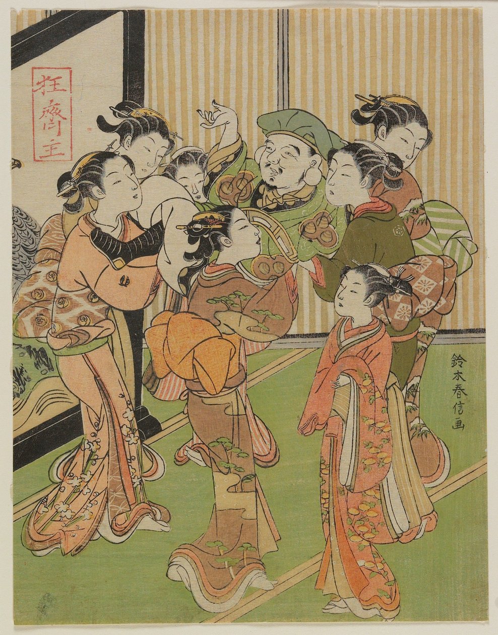 Sette donne lanciano Daikoku in aria a Capodanno da Suzuki Harunobu