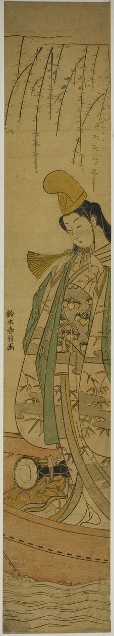 Danzatrice Shirabyoshi in piedi nella barca Asazuma da Suzuki Harunobu