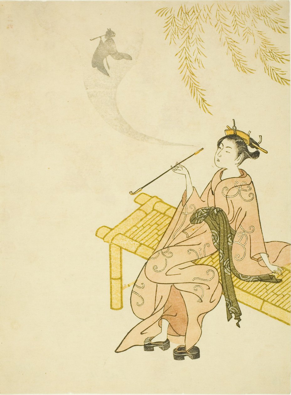 Fumare su una panchina da Suzuki Harunobu