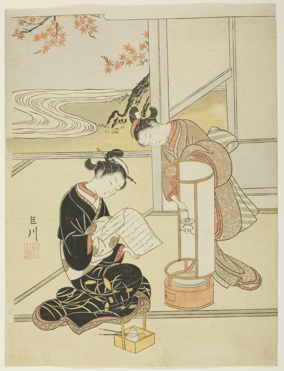 Il bagliore serale di una lampada (Andon no sekisho), dalla serie "Otto vedute del salotto (Zashiki hakkei)" da Suzuki Harunobu