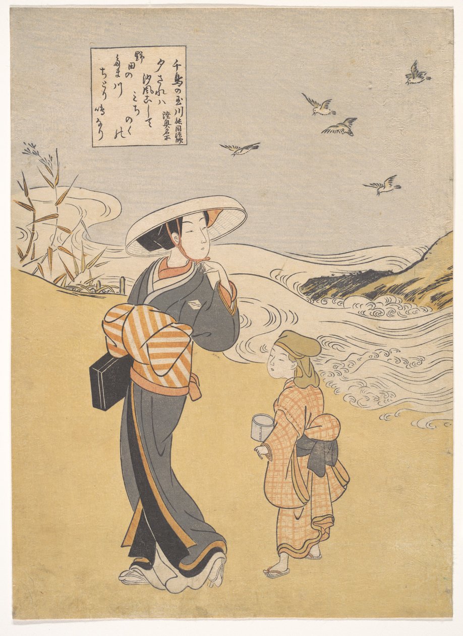 «Il fiume gioiello dei pivieri, un luogo famoso nella provincia di Mutsu», dalla serie Sei fiumi gioiello (Mu Tamagawa: Chidori no Tamagawa, Mutsu meisho) da Suzuki Harunobu