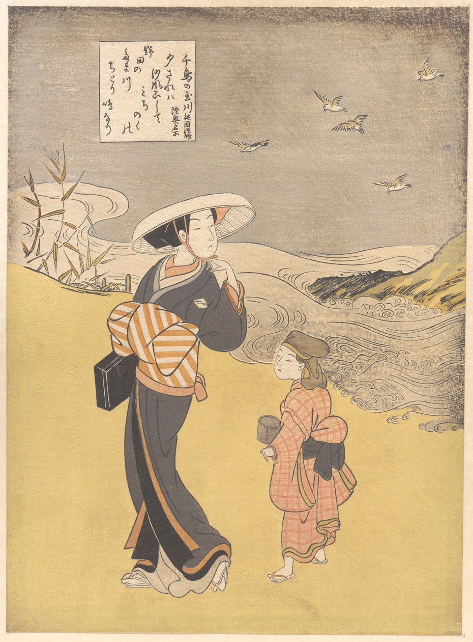 «Il fiume gioiello dei pivieri, un luogo famoso nella provincia di Mutsu», dalla serie Sei fiumi gioiello (Mu Tamagawa: Chidori no Tamagawa, Mutsu meisho) da Suzuki Harunobu