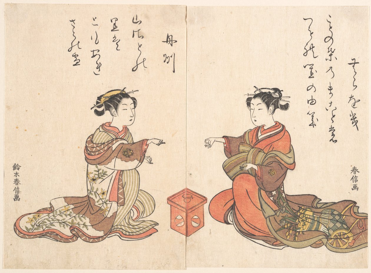Due ragazze giocano al gioco delle dita Kitsume Ken da Suzuki Harunobu