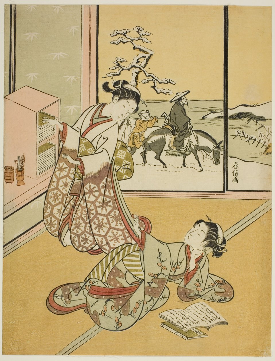 Due giovani donne che leggono libri da Suzuki Harunobu