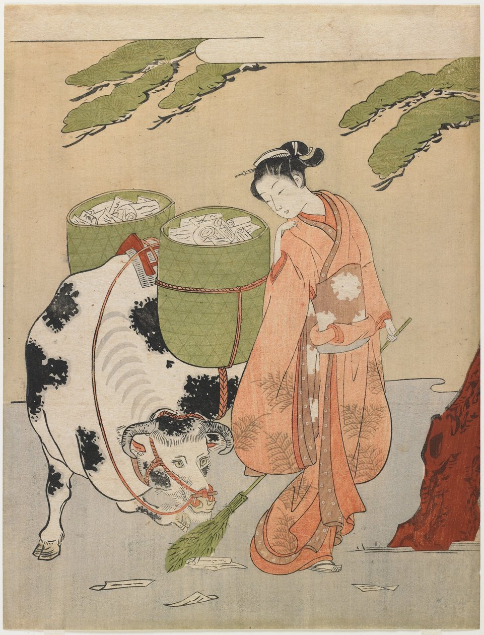 Parodia visiva di un guardiano di buoi da Suzuki Harunobu