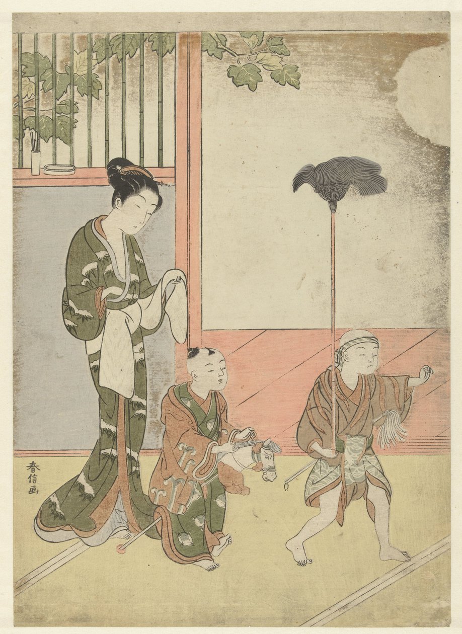 Donna e bambini che giocano da Suzuki Harunobu