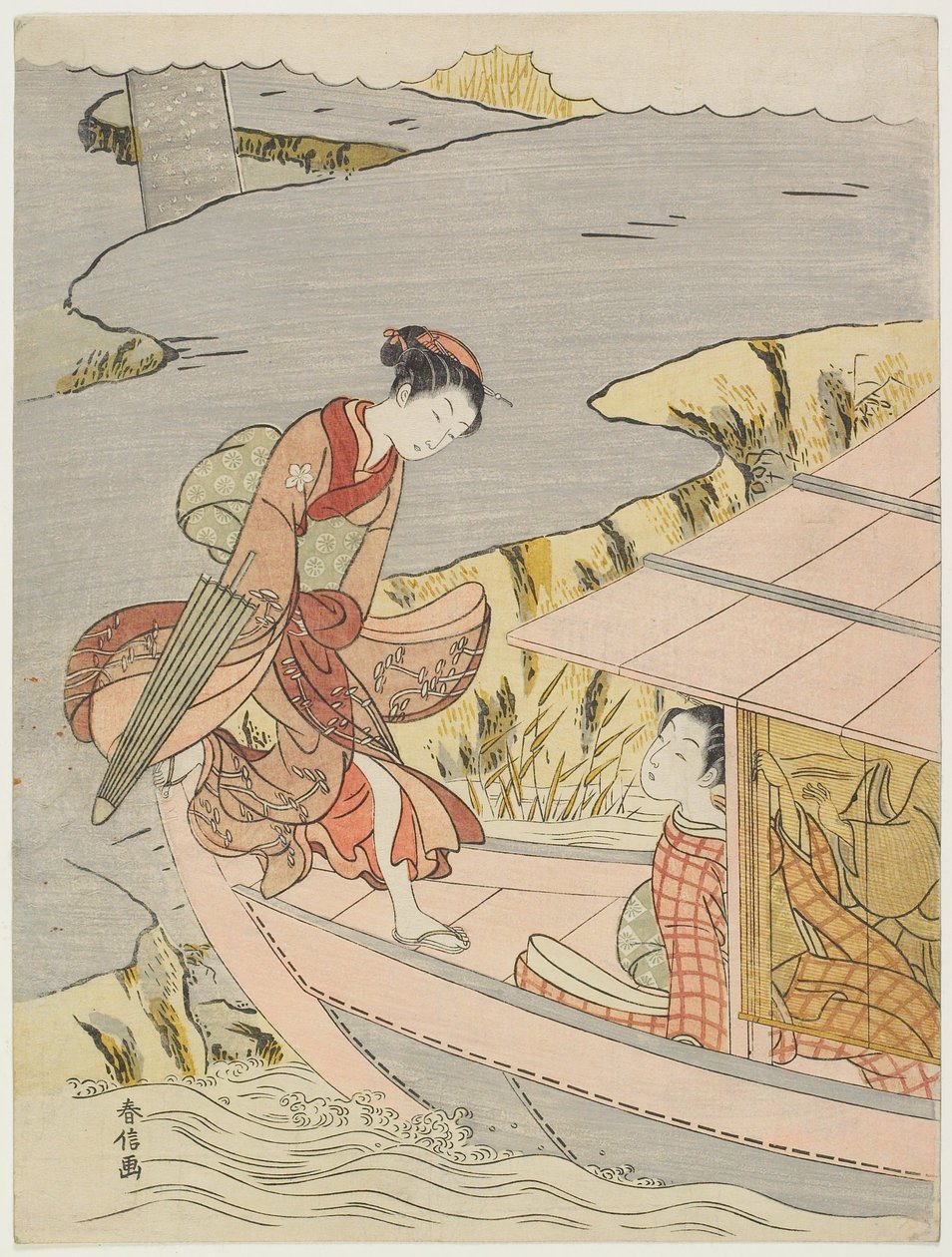 Donna che sale su una barca da Suzuki Harunobu