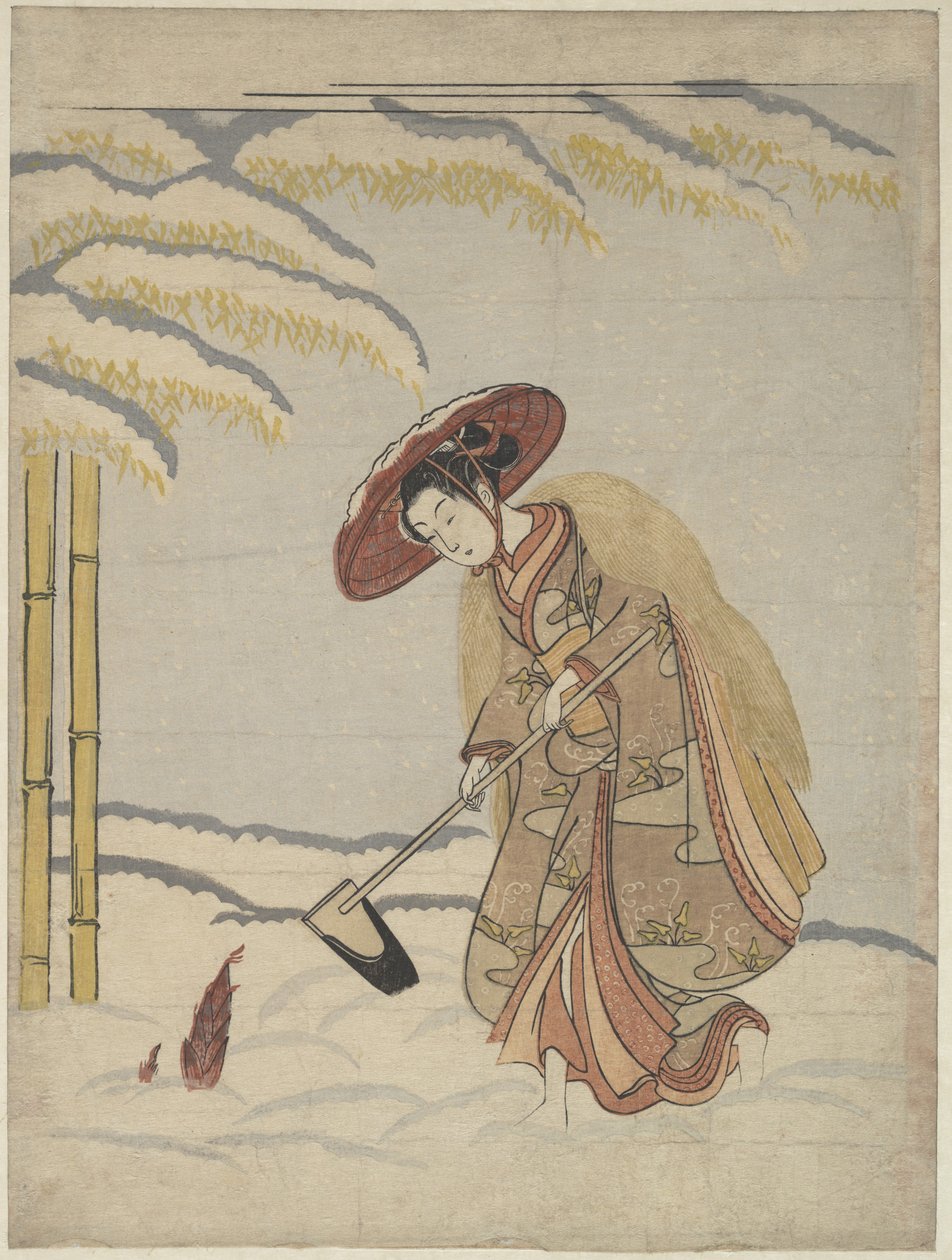 Donna che dissotterra germogli di bambù nella neve, o parodia di Meng Zong (Mōsō), dai Ventiquattro modelli di pietà filiale da Suzuki Harunobu