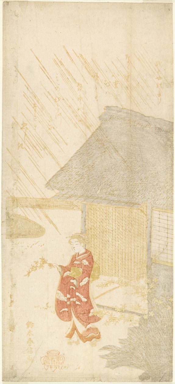 Giovane donna con un ramo di Kerria da Suzuki Harunobu
