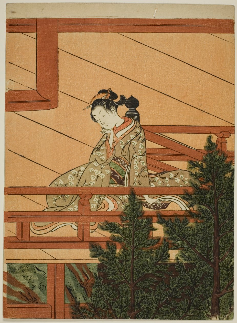 Giovane Donna Seduta sul Balcone del Tempio di Kiyomizu da Suzuki Harunobu