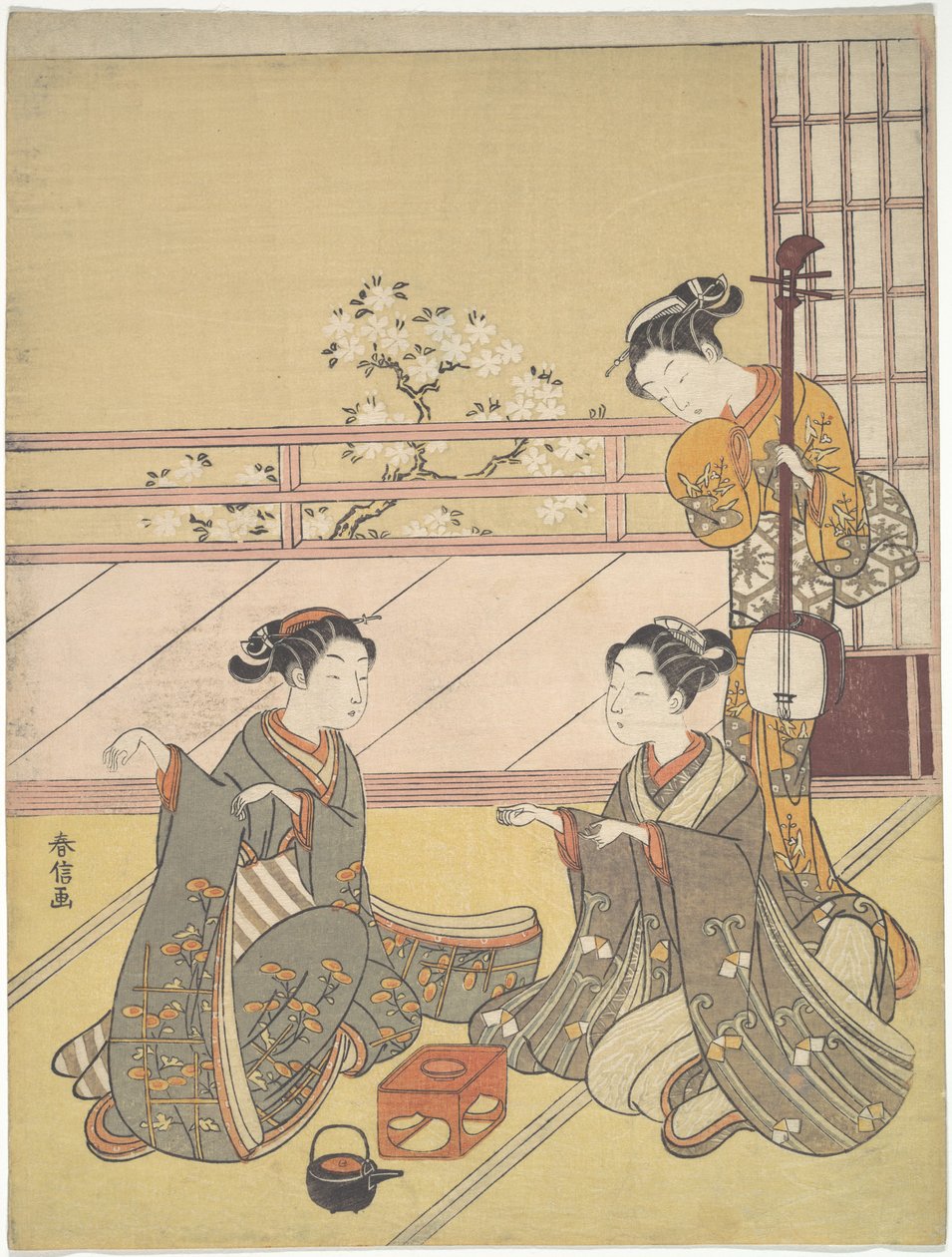Giovani donne che giocano a Kitsune-ken (gioco della volpe) da Suzuki Harunobu
