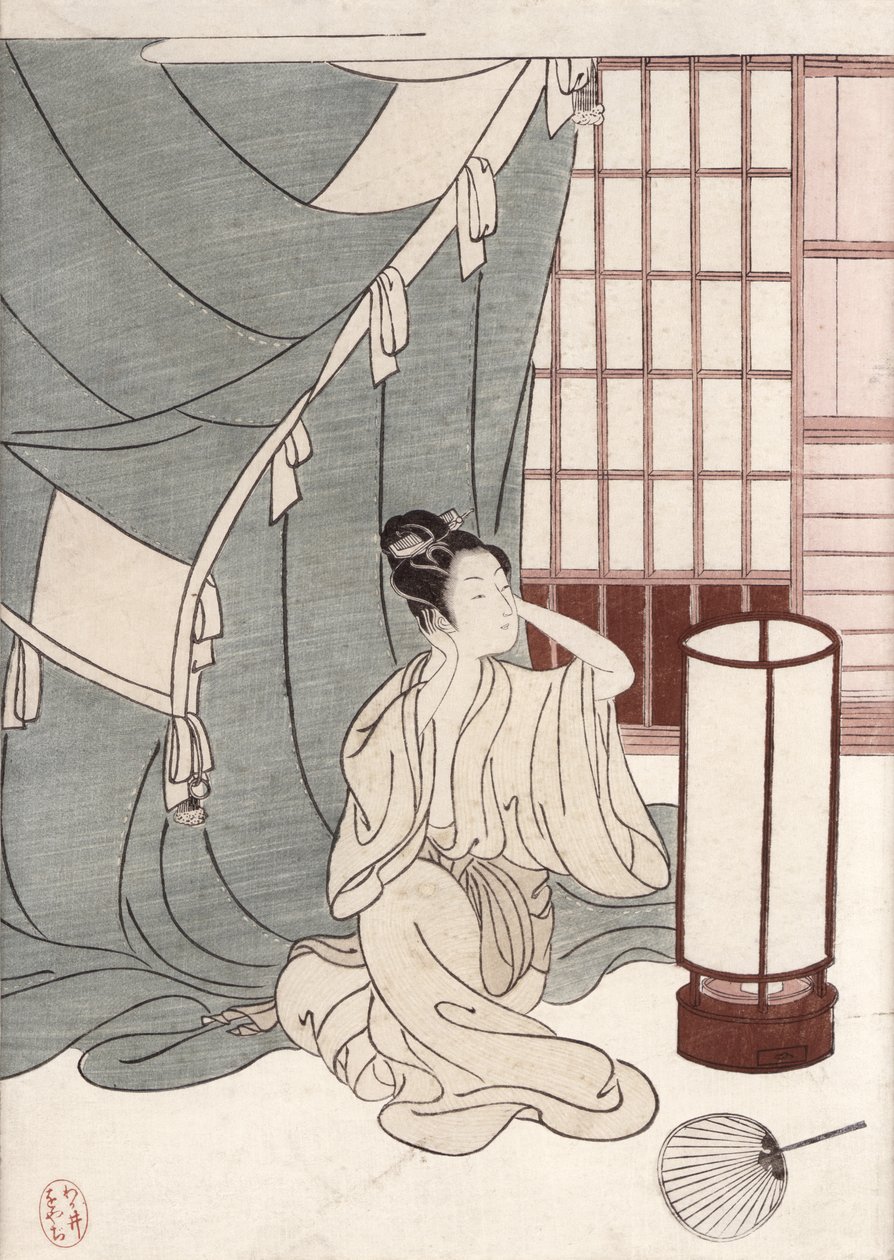 Giovane Donna in Ginocchio vicino alla sua Zanzariera, 1766 da Suzuki Harunobu