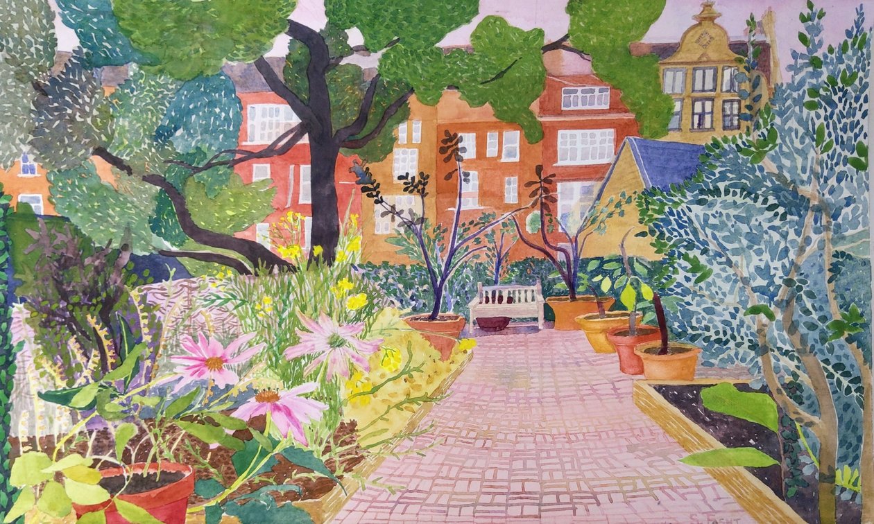Giardino delle piante medicinali, Chelsea Physic Garden 2022 (acquerello su carta) da Suzy Fasht
