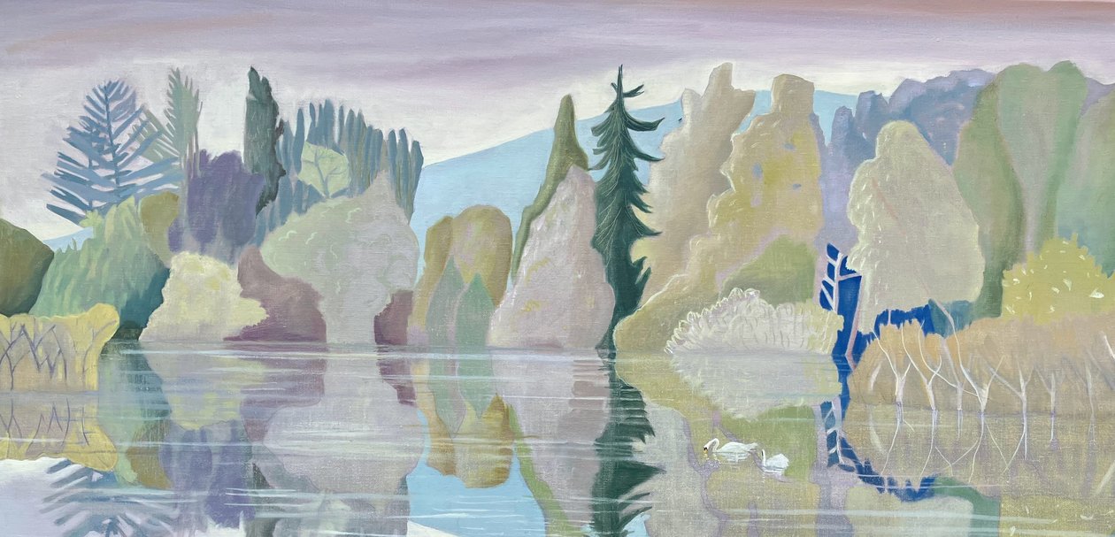 Il lago tranquillo, 2024 (olio su lino) da Suzy Fasht