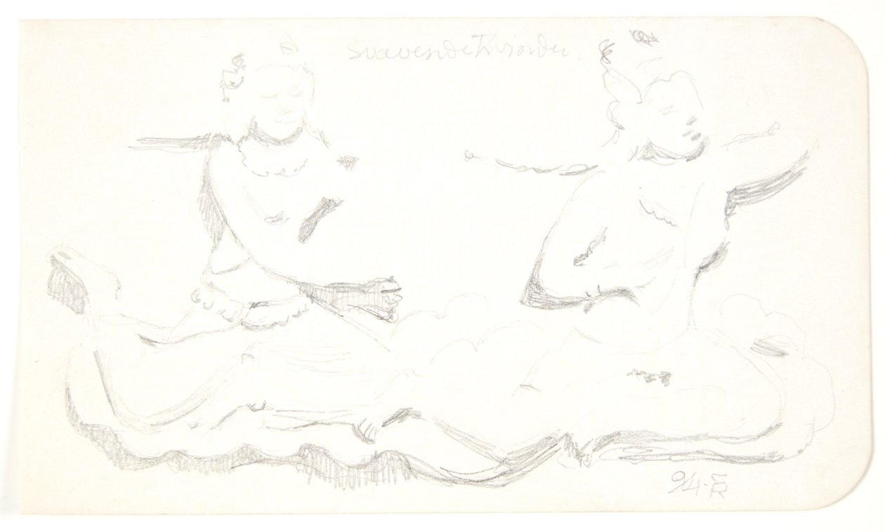 "Donne fluttuanti". Foglio di studio dopo rilievi a Borobudur, Giava. da Svend Rathsack