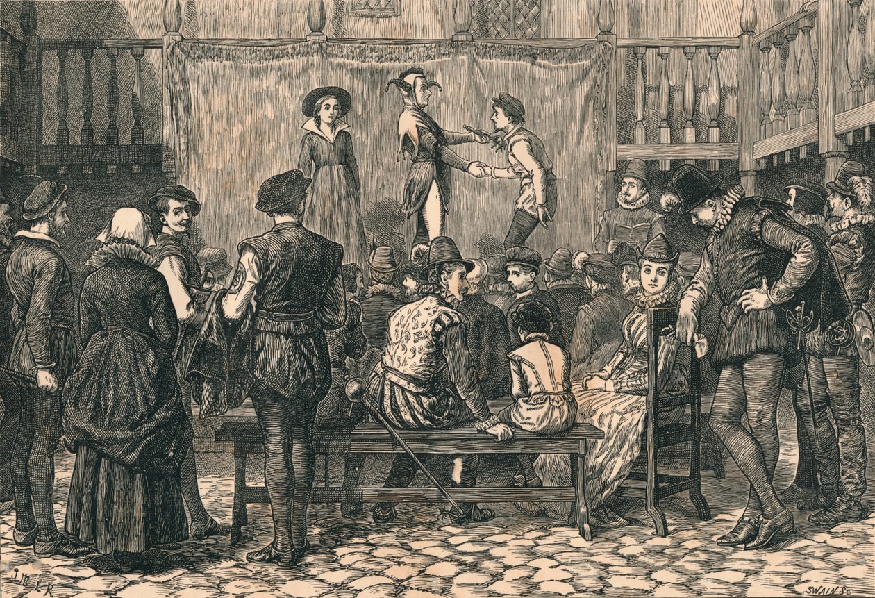Una rappresentazione in un cortile di una locanda di Londra, al tempo della regina Elisabetta da Swain