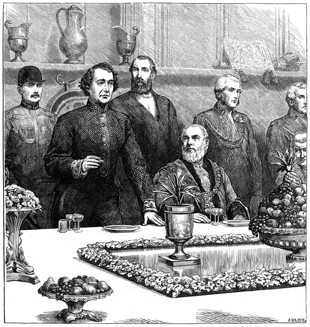 Lord Beaconsfield a un banchetto nella Guildhall, fine XIX secolo, 1900 da Swain