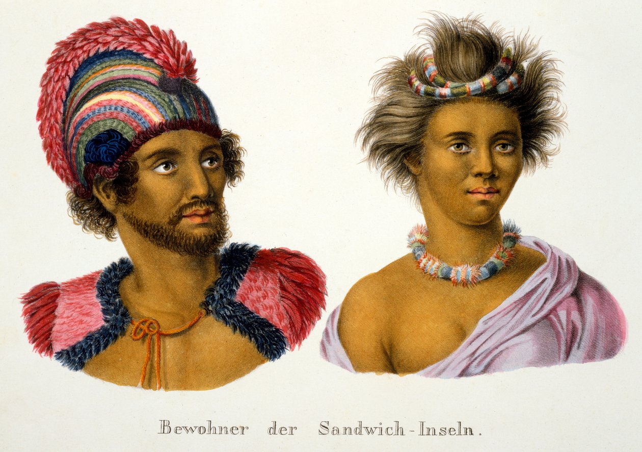 Nativi delle Isole Sandwich, Pacifico, da Studio etnologico di vari tipi razziali di vari continenti, di C.I. Brodtmann, 1824 da Swiss School