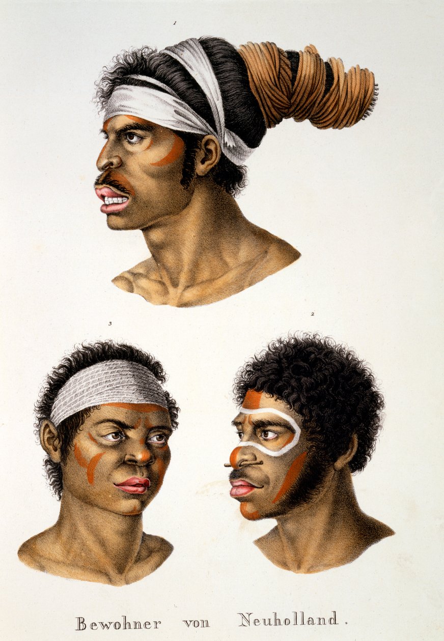 Nativi della Nuova Olanda (Australia), da Studio etnologico di vari tipi razziali di vari continenti, di C.I. Brodtmann, 1824 da Swiss School