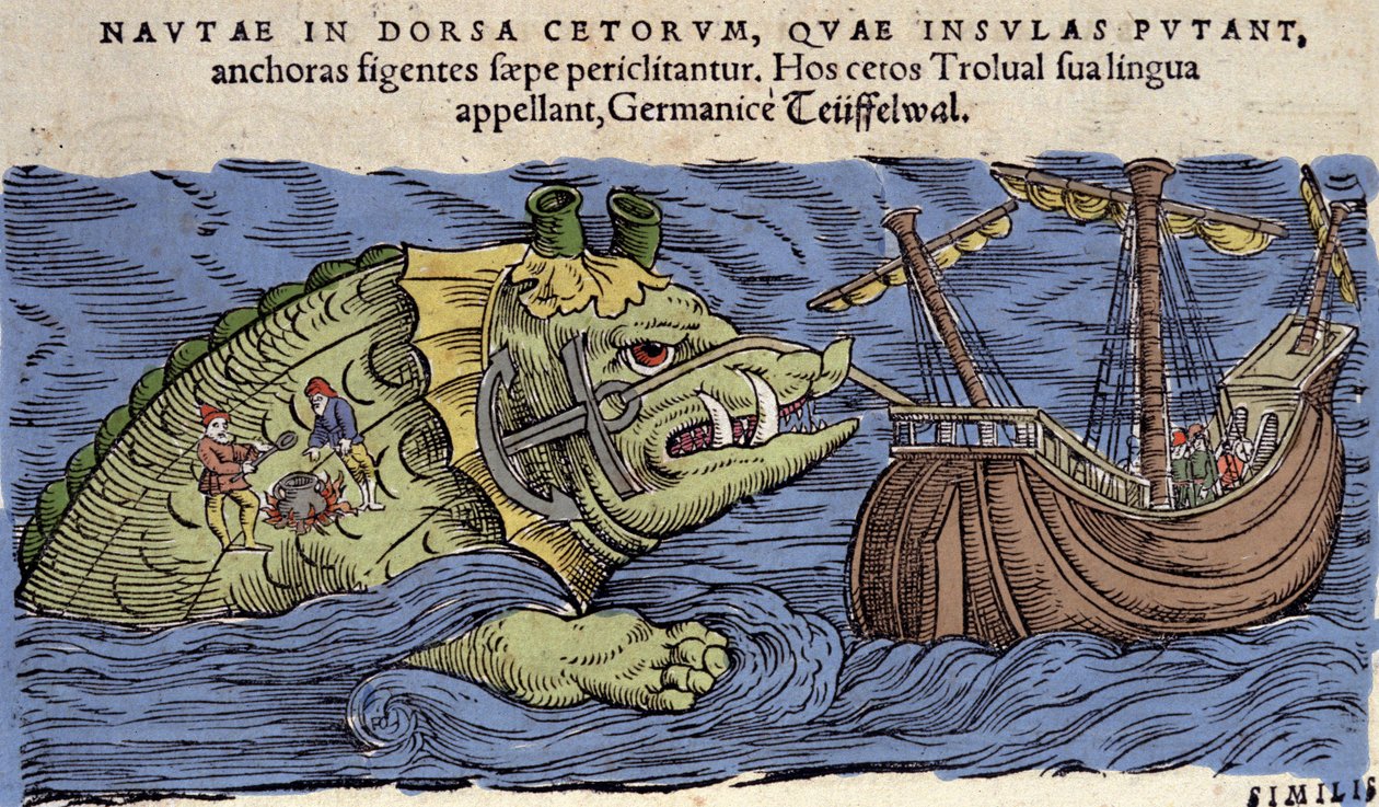 Mostro marino e nave, illustrazione da 