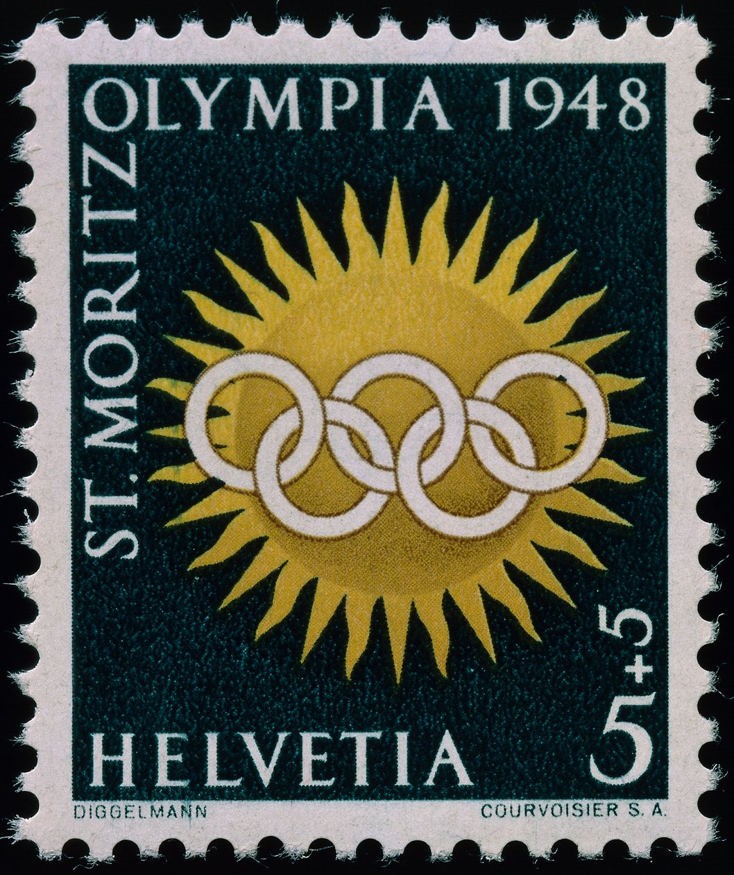 Francobollo commemorativo delle Olimpiadi invernali del 1948 da Swiss School