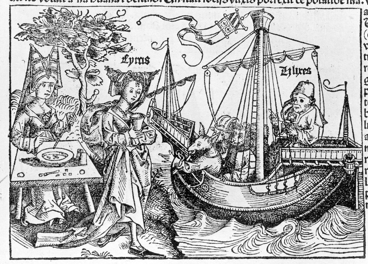 Ulisse e i suoi compagni trasformati in maiali dalla maga Circe - in Cosmographia di Sebastian Munster, Basilea 1558 da Swiss School