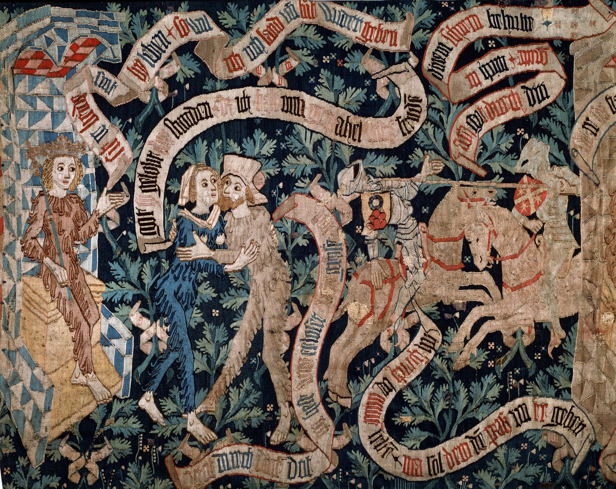 Uomo e donna selvaggi - La leggenda del conte di Savoia, inizio XV secolo, manifattura di Basilea (arazzo) da Swiss School
