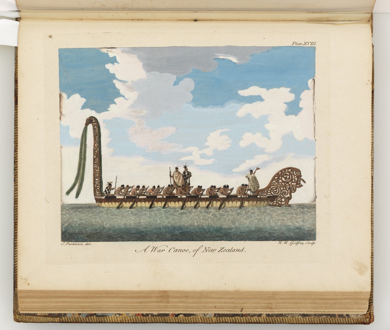 Una canoa da guerra della Nuova Zelanda, illustrazione da Un diario di un viaggio nei mari del sud: sulla nave di Sua Maestà, l