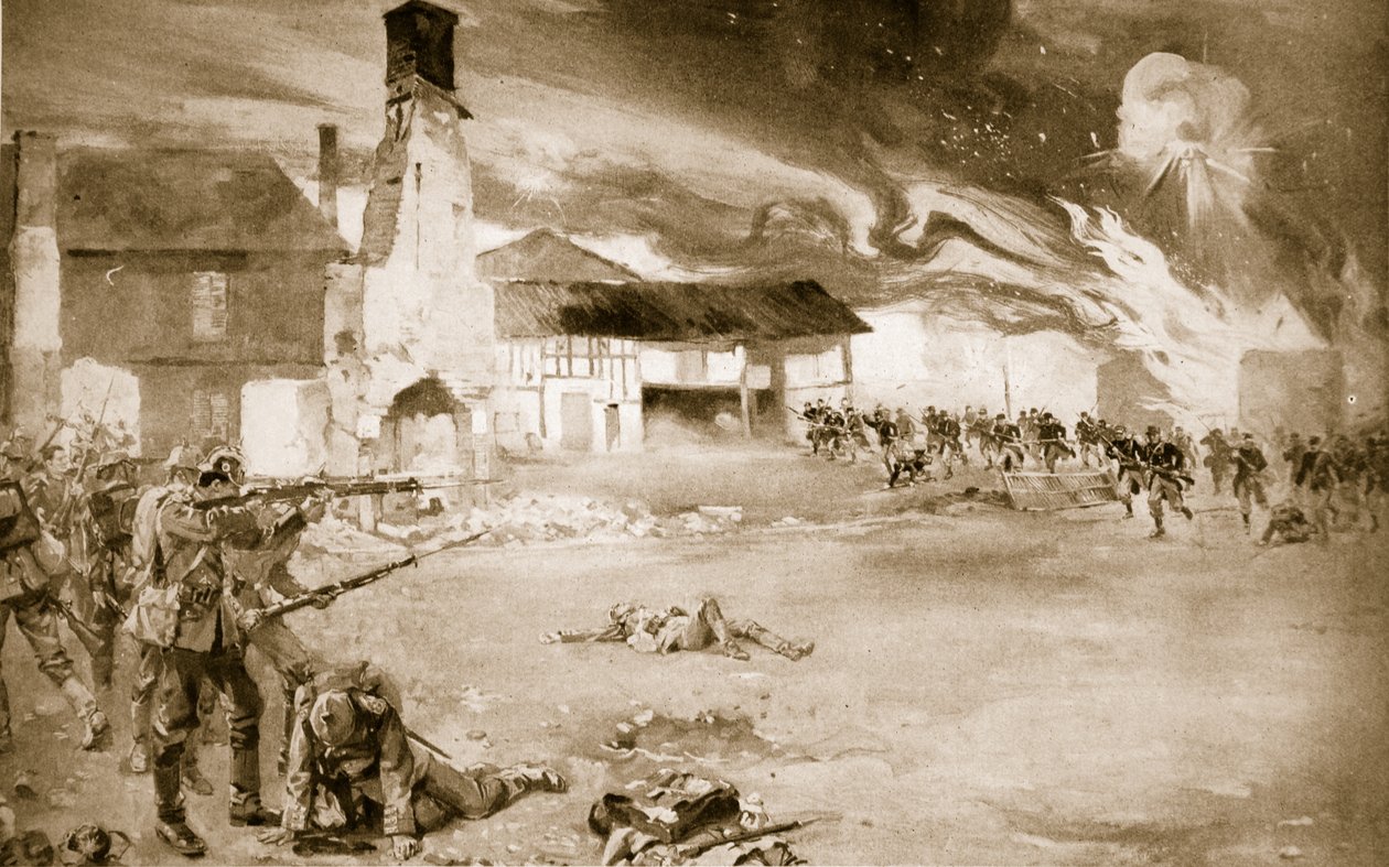 I francesi sconfiggono la Guardia Imperiale tedesca in un villaggio che cambiò mano quattro volte, 1914-19 da Sydney Adamson