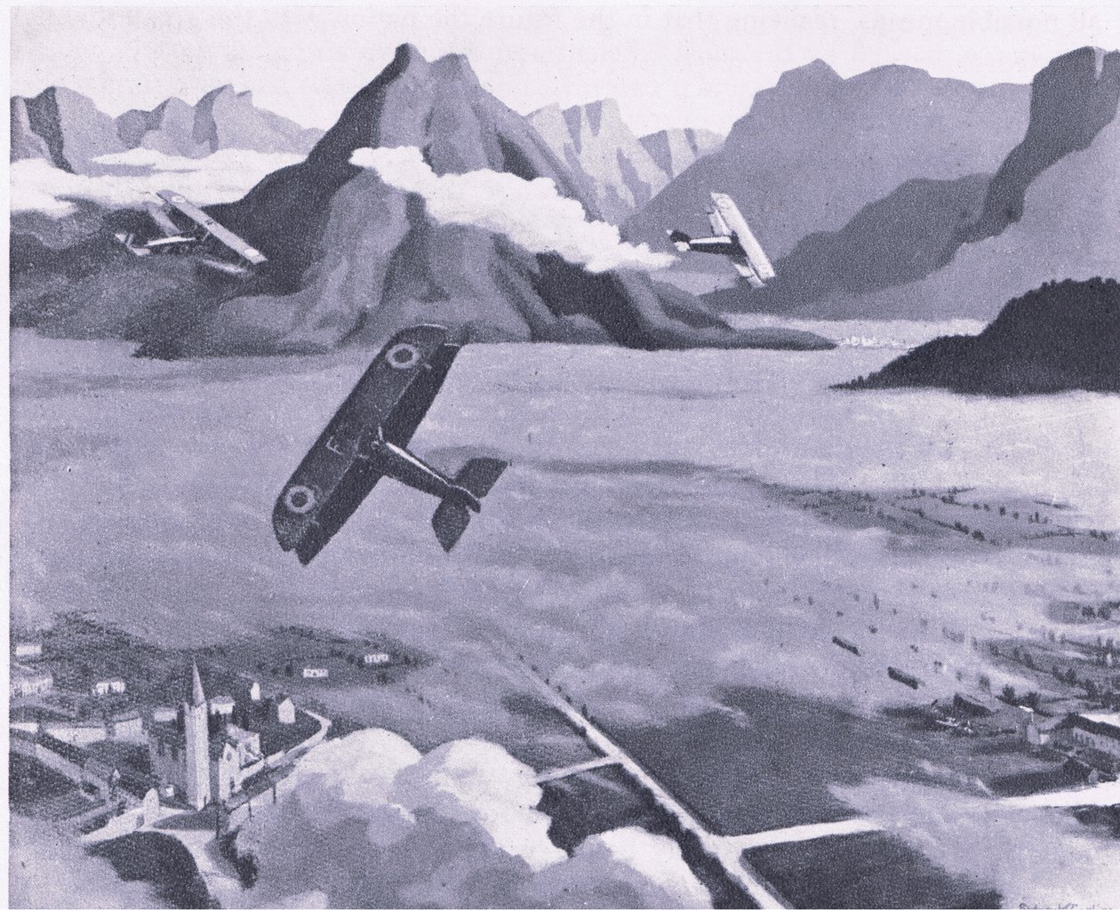 Scout britannici che lasciano il loro aerodromo in pattuglia sull